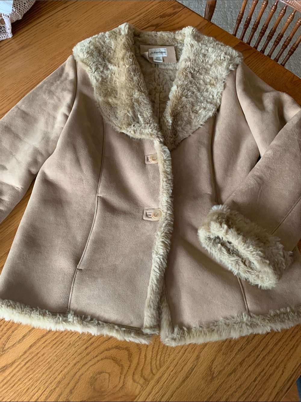 St. John's Bay Girls' Faux Shearling Coat - Cream Tan